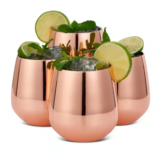 Drinkglas 'Rose Gold Tumblers' 350 ml + sugrör, 4-pack